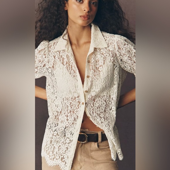 Anthropologie Tops - L001.Anthropologie  Pilcro Aly Lace Puff-Sleeve Blouse